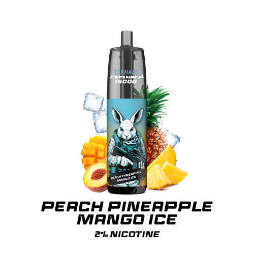 Puff Tornado Peach pineapple mango ice 15000 2% + 2 Liquides 10ml (Boite de 10) - Tornado & White Rabbit